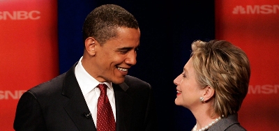 Obama and Clinton all smiles